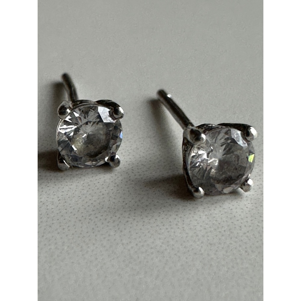 Sterling Silver 925 Round Cubic Zirconia Stud Earrings Clear CZ 4-Prong Basket
